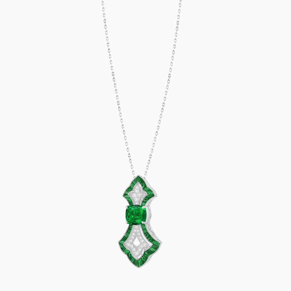 Art Deco Inspired Elongated Pendant with Diamond and Gemstone | Mounting | Without Chain - Shahin Jewelry