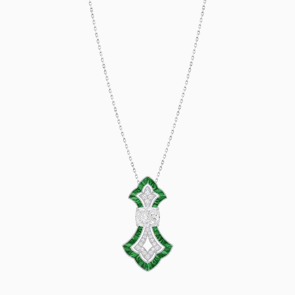 Art Deco Inspired Elongated Pendant with Diamond and Gemstone | Mounting | Without Chain - Shahin Jewelry