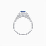 Load image into Gallery viewer, Art Deco Inspired Emerald Cut Baguette Halo Ring with Engraved Shoulders - Shahin Jewelry