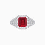 Load image into Gallery viewer, Art Deco Inspired Emerald Cut Baguette Halo Ring with Engraved Shoulders - Shahin Jewelry