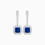 Load image into Gallery viewer, Art Deco Inspired Emerald Cut Drop Earrings with Octagonal Baguette Halos - Shahin Jewelry
