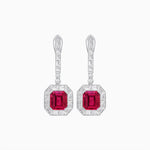 Load image into Gallery viewer, Art Deco Inspired Emerald Cut Drop Earrings with Octagonal Baguette Halos - Shahin Jewelry