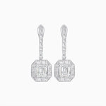 Load image into Gallery viewer, Art Deco Inspired Emerald Cut Drop Earrings with Octagonal Baguette Halos - Shahin Jewelry