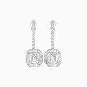 Art Deco Inspired Emerald Cut Drop Earrings with Octagonal Baguette Halos - Shahin Jewelry
