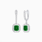Load image into Gallery viewer, Art Deco Inspired Emerald Cut Drop Earrings with Octagonal Baguette Halos - Shahin Jewelry