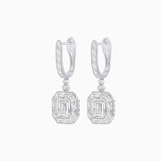 Art Deco Inspired Emerald Cut Drop Earrings with Octagonal Baguette Halos - Shahin Jewelry