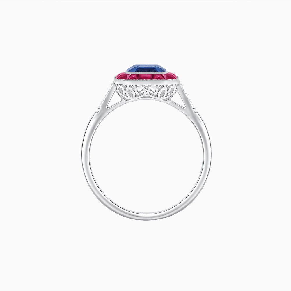 Art Deco Inspired Emerald Cut French-Cut Gemstone Halo Ring - Shahin Jewelry