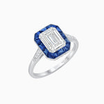 Load image into Gallery viewer, Art Deco Inspired Emerald Cut French-Cut Gemstone Halo Ring - Shahin Jewelry