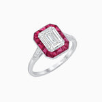 Load image into Gallery viewer, Art Deco Inspired Emerald Cut French-Cut Gemstone Halo Ring - Shahin Jewelry