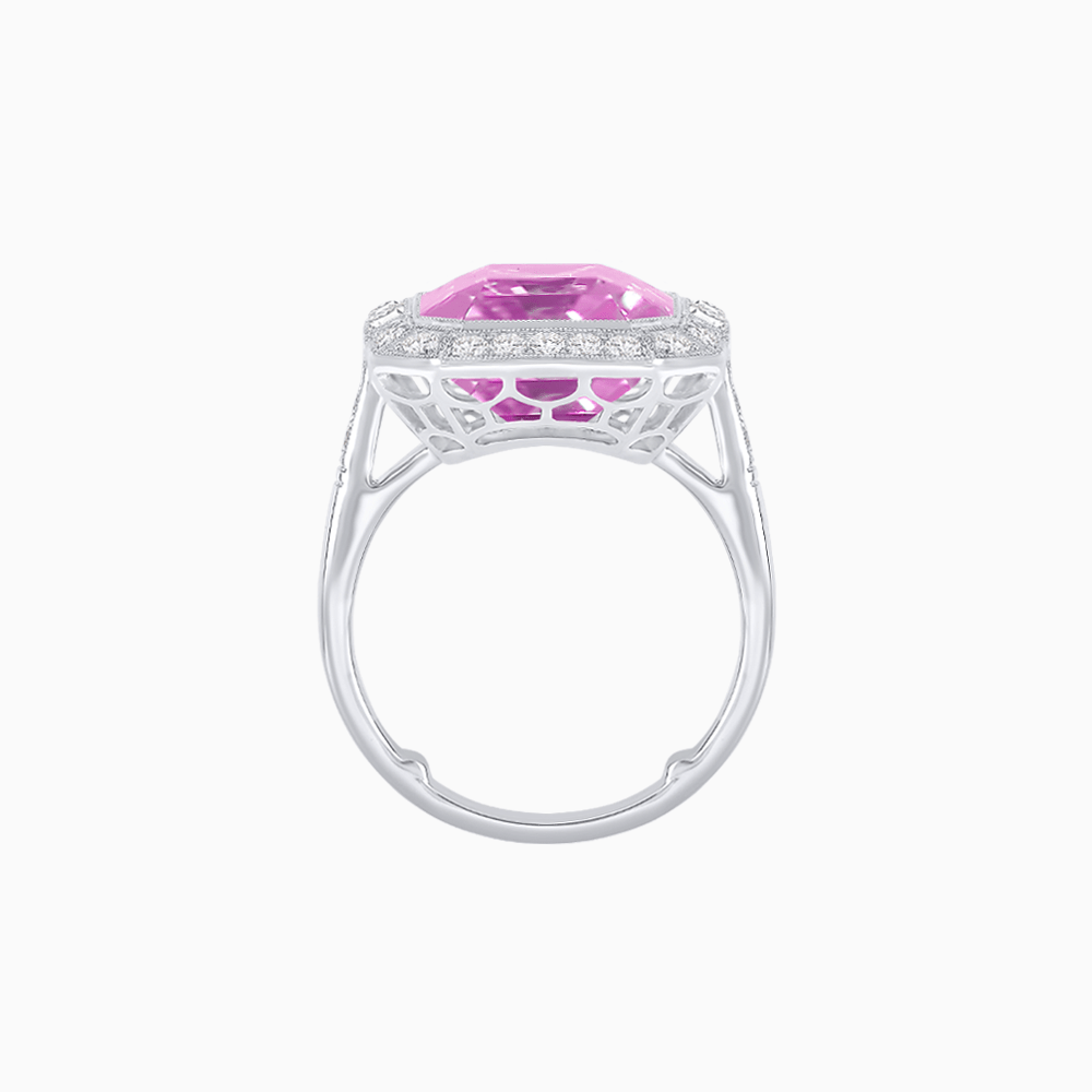 Art Deco–Inspired Emerald-Cut Gemstone Ring with Octagonal Diamond Halo - Shahin Jewelry