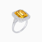 Load image into Gallery viewer, Art Deco–Inspired Emerald-Cut Gemstone Ring with Octagonal Diamond Halo - Shahin Jewelry