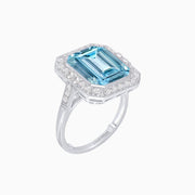 Art Deco–Inspired Emerald-Cut Gemstone Ring with Octagonal Diamond Halo - Shahin Jewelry