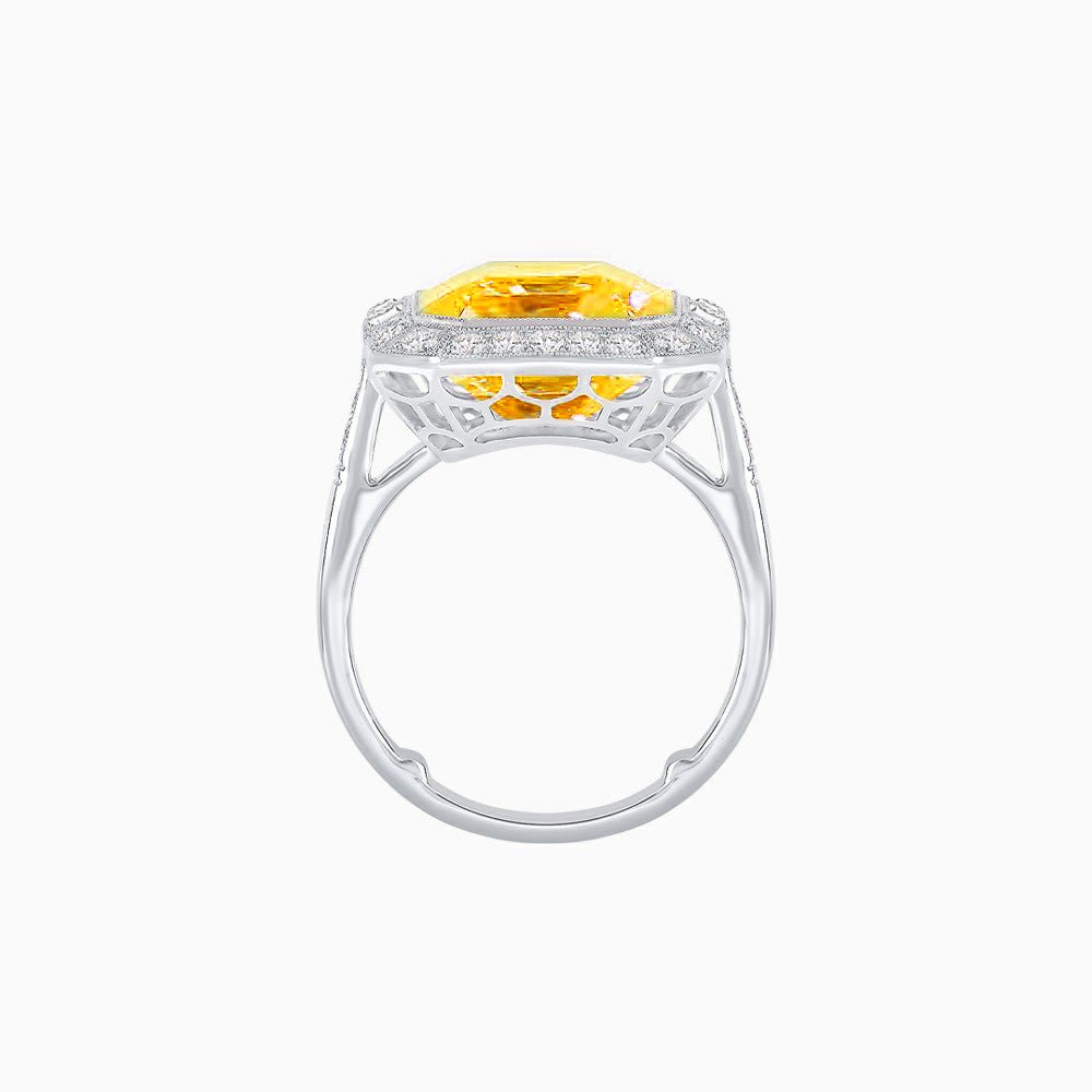 Art Deco–Inspired Emerald-Cut Gemstone Ring with Octagonal Diamond Halo - Shahin Jewelry