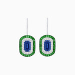 Load image into Gallery viewer, Art Deco Inspired Emerald-Cut Halo Drop Earrings Mounting with Diamonds and Gemstones - Shahin Jewelry