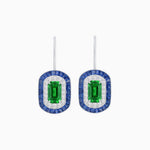 Load image into Gallery viewer, Art Deco Inspired Emerald-Cut Halo Drop Earrings Mounting with Diamonds and Gemstones - Shahin Jewelry