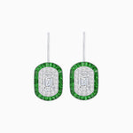Load image into Gallery viewer, Art Deco Inspired Emerald - Cut Halo Drop Earrings Mounting with Diamonds and Gemstones - Shahin Jewelry
