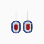 Load image into Gallery viewer, Art Deco Inspired Emerald-Cut Halo Drop Earrings Mounting with Diamonds and Gemstones - Shahin Jewelry