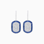 Load image into Gallery viewer, Art Deco Inspired Emerald - Cut Halo Drop Earrings Mounting with Diamonds and Gemstones - Shahin Jewelry
