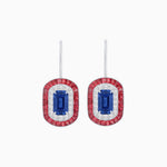 Load image into Gallery viewer, Art Deco Inspired Emerald-Cut Halo Drop Earrings Mounting with Diamonds and Gemstones - Shahin Jewelry