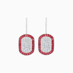Load image into Gallery viewer, Art Deco Inspired Emerald - Cut Halo Drop Earrings Mounting with Diamonds and Gemstones - Shahin Jewelry

