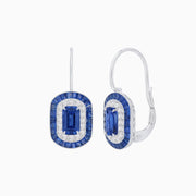 Art Deco Inspired Emerald-Cut Halo Drop Earrings Mounting with Diamonds and Gemstones - Shahin Jewelry