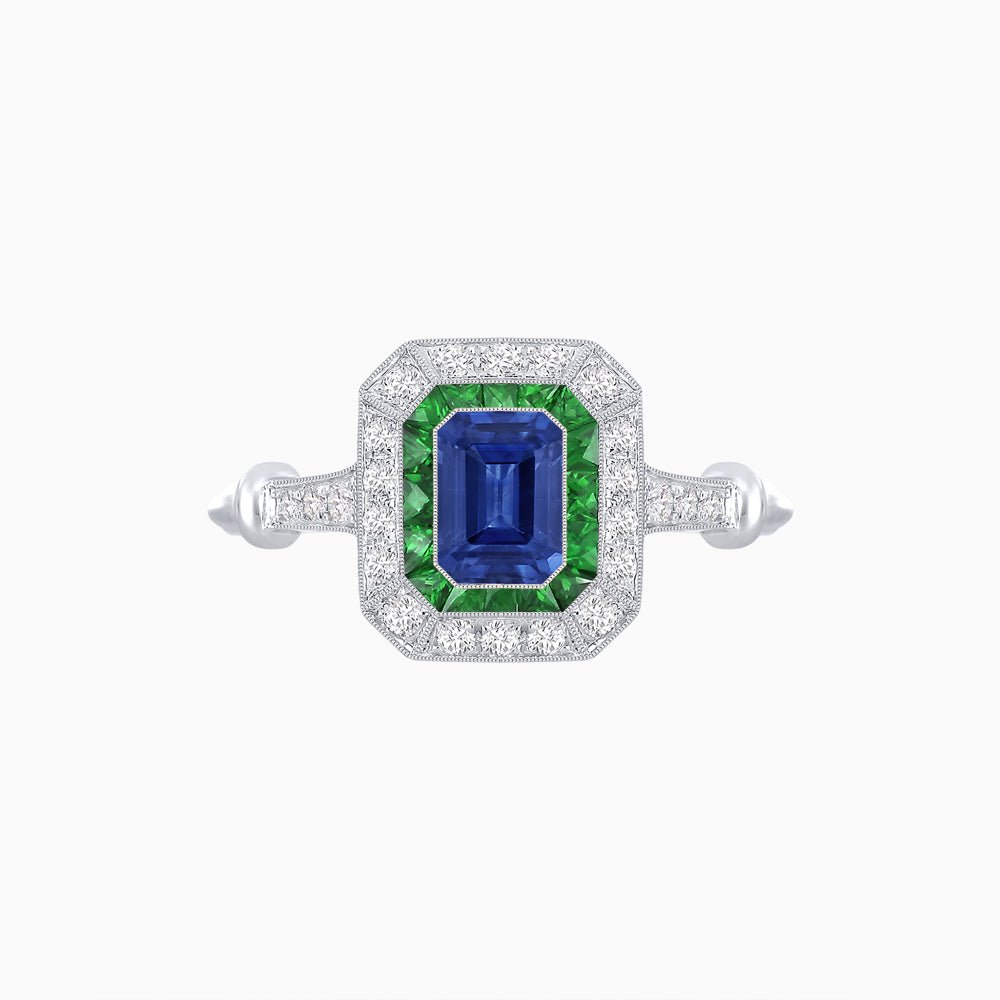 Art Deco Inspired Emerald - Cut Halo Mounting Ring - Shahin Jewelry
