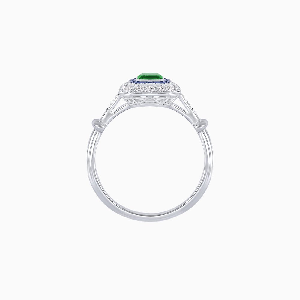 Art Deco Inspired Emerald - Cut Halo Mounting Ring - Shahin Jewelry