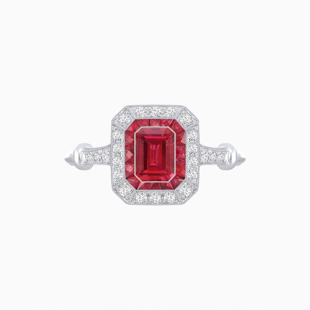 Art Deco Inspired Emerald - Cut Halo Mounting Ring - Shahin Jewelry
