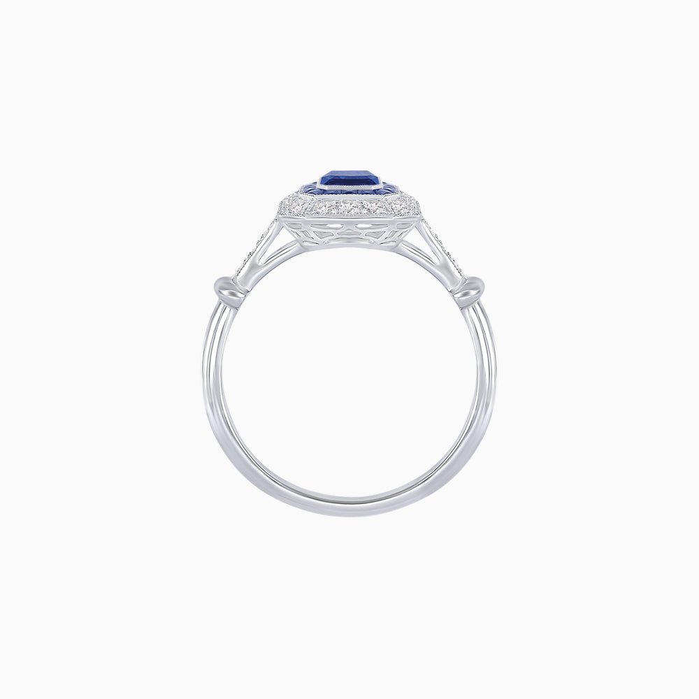 Art Deco Inspired Emerald - Cut Halo Mounting Ring - Shahin Jewelry