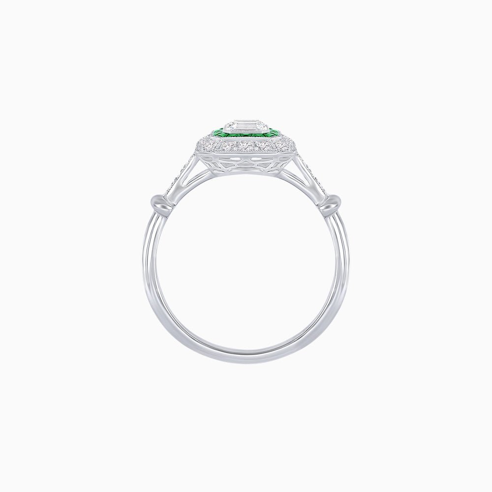 Art Deco Inspired Emerald - Cut Halo Mounting Ring - Shahin Jewelry