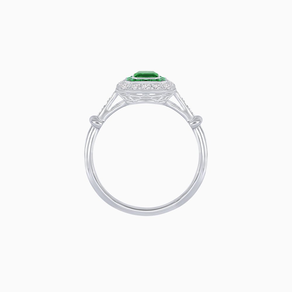 Art Deco Inspired Emerald - Cut Halo Mounting Ring - Shahin Jewelry