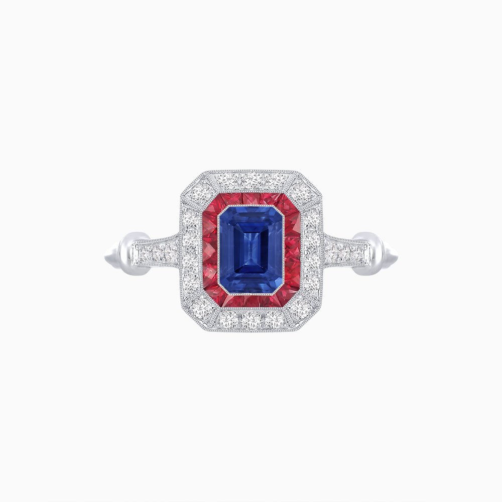 Art Deco Inspired Emerald - Cut Halo Mounting Ring - Shahin Jewelry