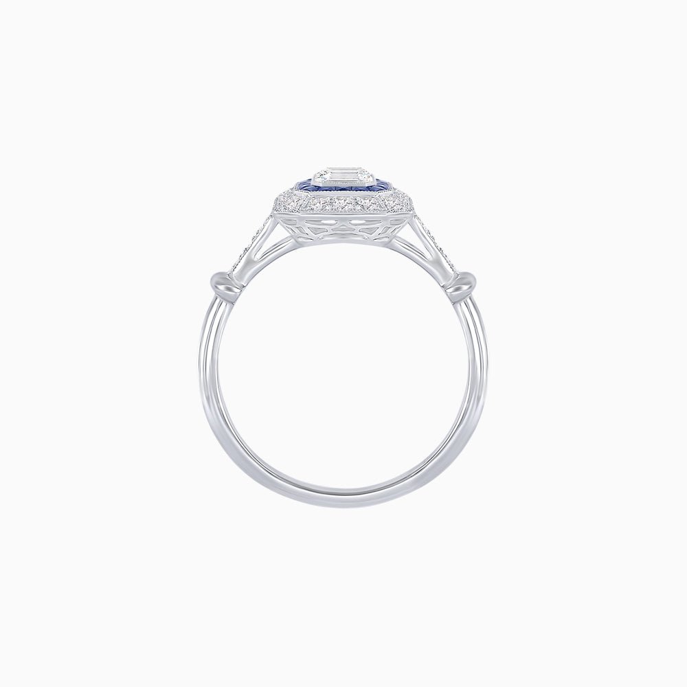 Art Deco Inspired Emerald - Cut Halo Mounting Ring - Shahin Jewelry