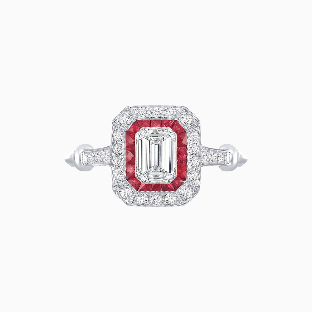Art Deco Inspired Emerald - Cut Halo Mounting Ring - Shahin Jewelry