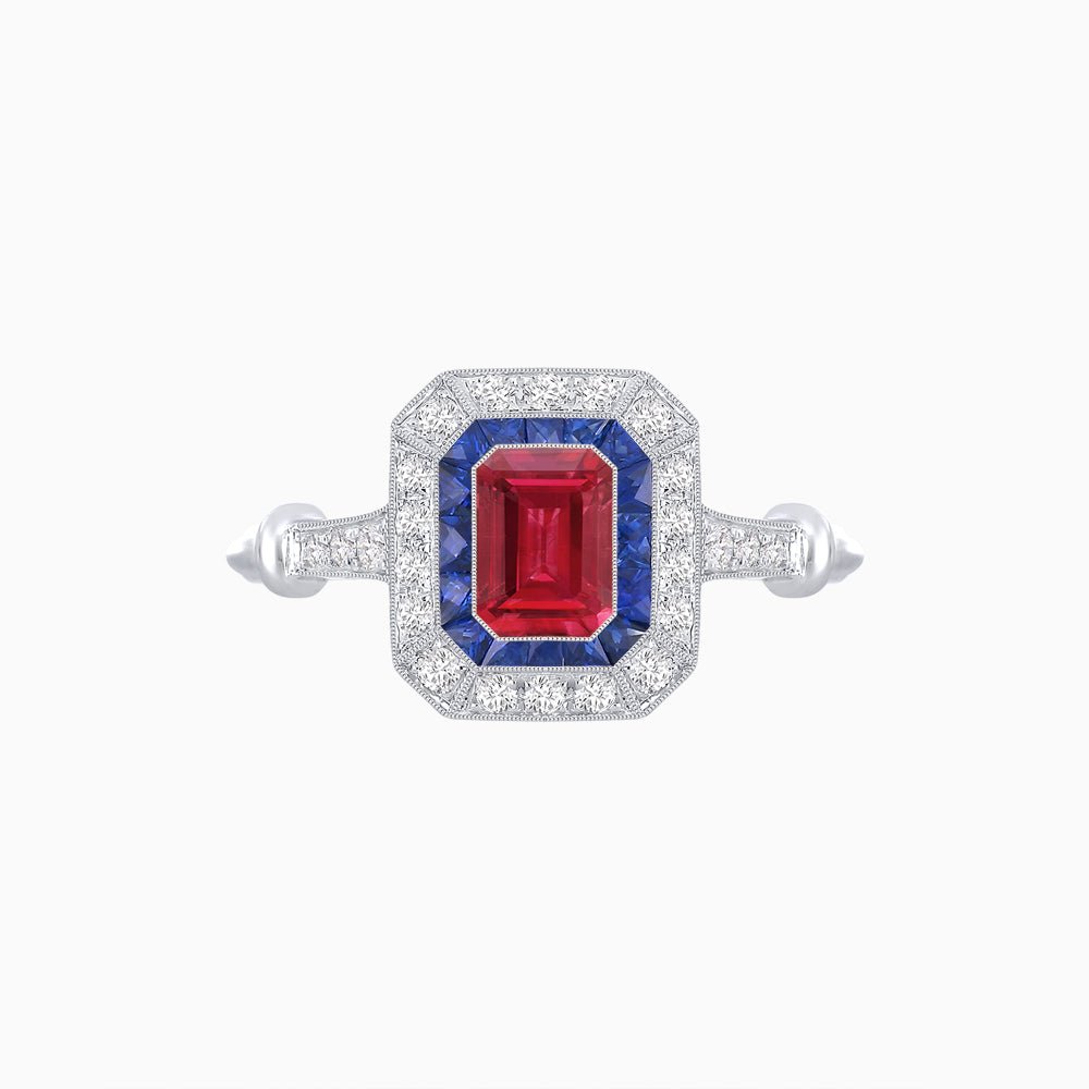Art Deco Inspired Emerald - Cut Halo Mounting Ring - Shahin Jewelry