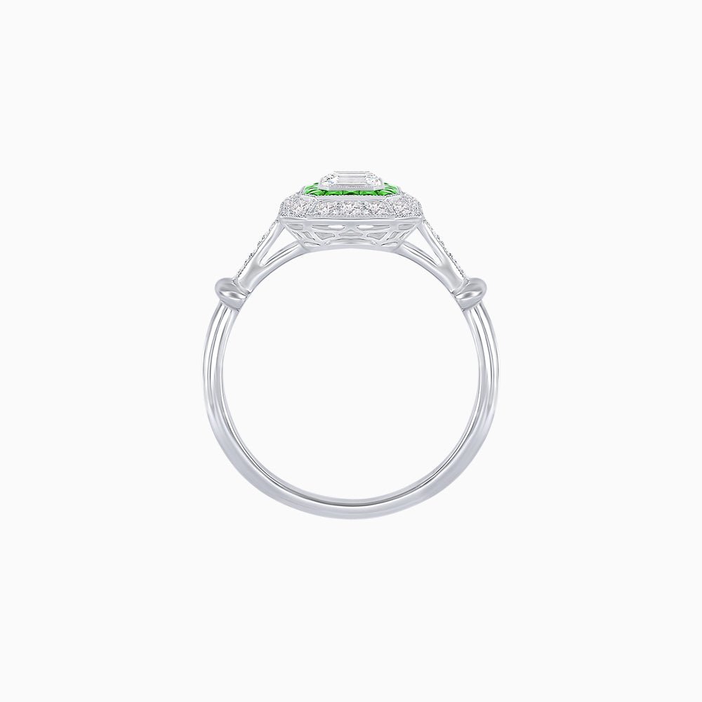 Art Deco Inspired Emerald - Cut Halo Mounting Ring - Shahin Jewelry