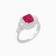 Art Deco Inspired Emerald Cut Halo Ring with Baguette Diamonds - Shahin Jewelry