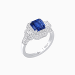 Load image into Gallery viewer, Art Deco Inspired Emerald Cut Halo Ring with Baguette Diamonds - Shahin Jewelry