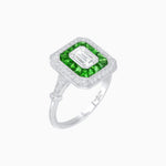 Load image into Gallery viewer, Art Deco Inspired Emerald Cut Halo Ring with Calibré Gems - Shahin Jewelry