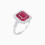 Load image into Gallery viewer, Art Deco Inspired Emerald Cut Halo Ring with Calibré Gems - Shahin Jewelry