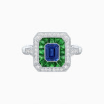 Load image into Gallery viewer, Art Deco Inspired Emerald Cut Halo Ring with Calibré Gems - Shahin Jewelry