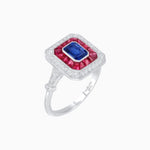 Load image into Gallery viewer, Art Deco Inspired Emerald Cut Halo Ring with Calibré Gems - Shahin Jewelry