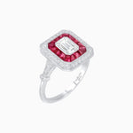 Load image into Gallery viewer, Art Deco Inspired Emerald Cut Halo Ring with Calibré Gems - Shahin Jewelry