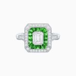 Load image into Gallery viewer, Art Deco Inspired Emerald Cut Halo Ring with Calibré Gems - Shahin Jewelry