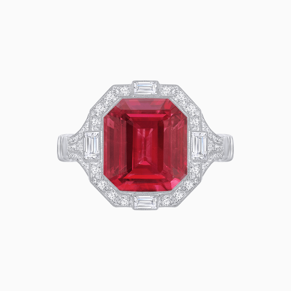 Art Deco Inspired Emerald Cut Octagonal Halo Diamond Ring - Shahin Jewelry