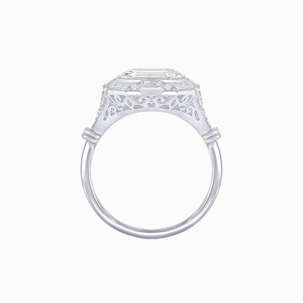 Art Deco Inspired Emerald Cut Octagonal Halo Diamond Ring - Shahin Jewelry