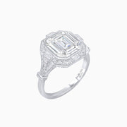 Art Deco Inspired Emerald Cut Octagonal Halo Diamond Ring - Shahin Jewelry