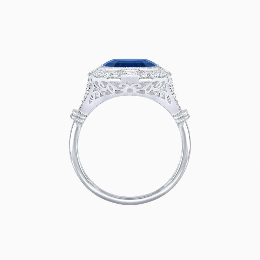 Art Deco Inspired Emerald Cut Octagonal Halo Diamond Ring - Shahin Jewelry