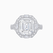 Art Deco Inspired Emerald Cut Octagonal Halo Diamond Ring - Shahin Jewelry