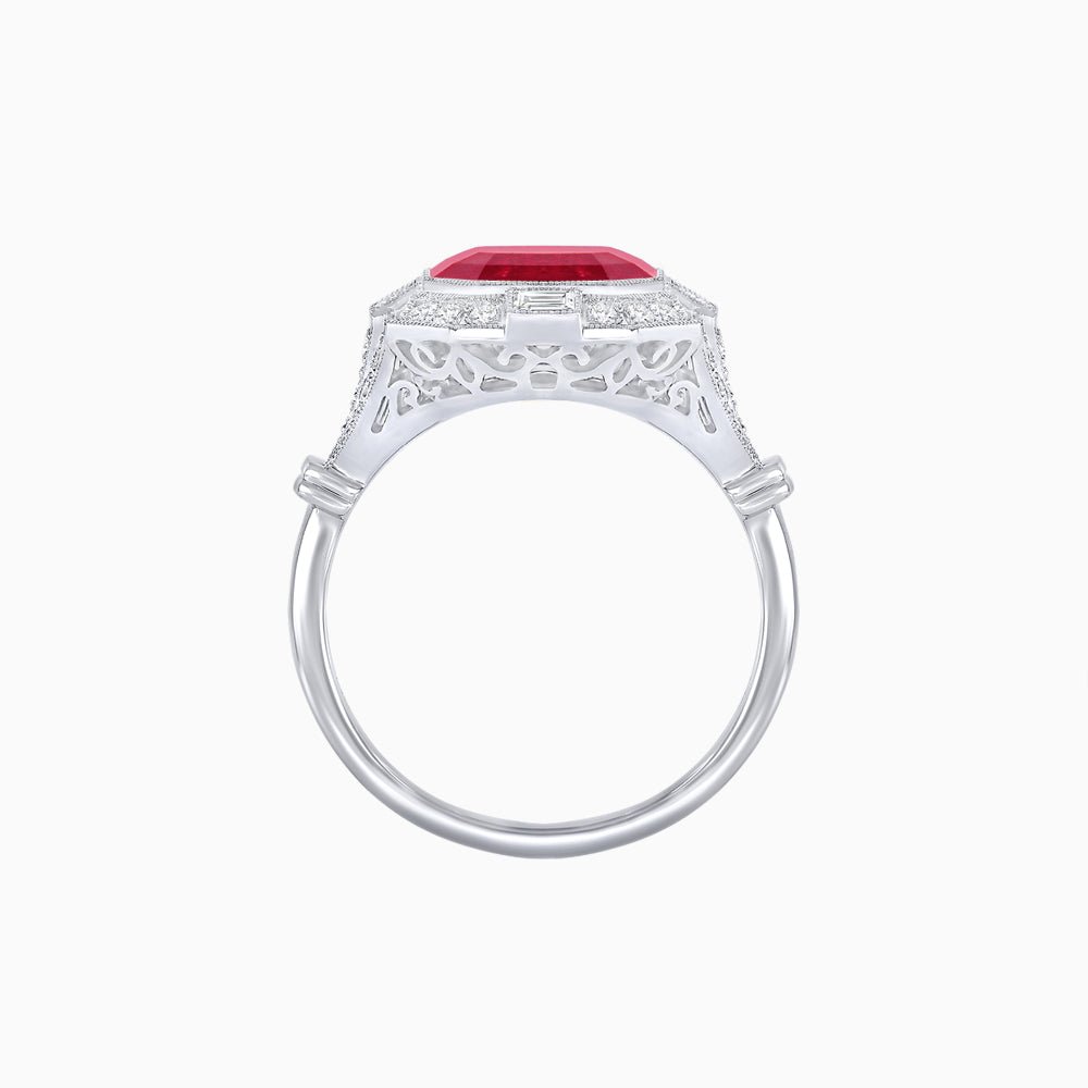 Art Deco Inspired Emerald Cut Octagonal Halo Diamond Ring - Shahin Jewelry
